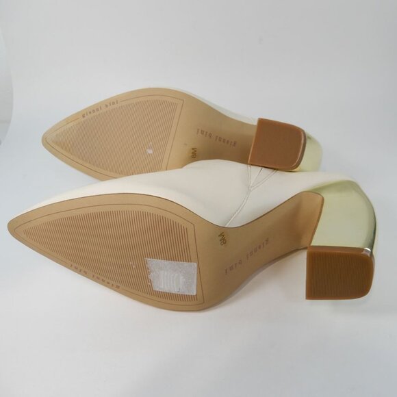 Gianni Bini Donovan Heeled Leather Mules Size 8 Cream Gold Curved Heels NEW - Picture 13 of 16